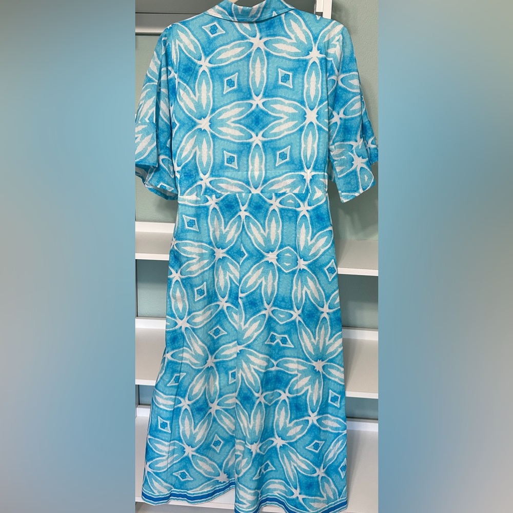 New Never Worn SZ S Islapayal Vibrant Blue Midi Shirt Dress tie waist - Picture 7 of 11